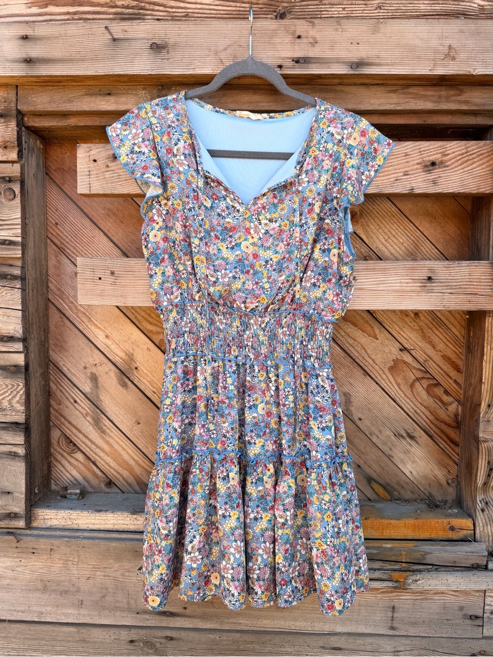 Altar'd State Blue Floral Smocked Mini Dress